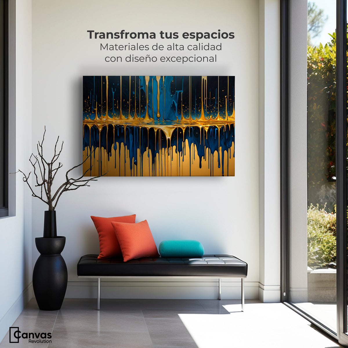 Cuadros Decorativos Canvas Revolution | Gotas Azul Doradas | Montaje1