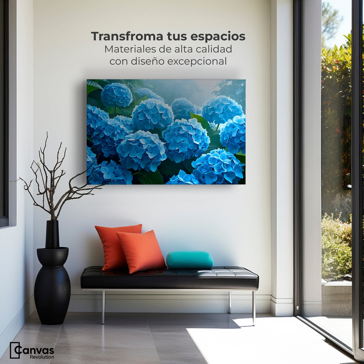 Cuadros Decorativos Canvas Revolution | Hortensias Azules | Montaje1