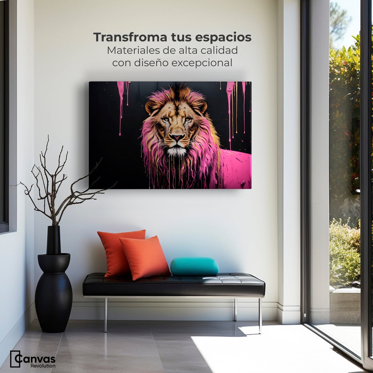 Cuadros Decorativos Canvas Revolution | Leon Rosa Vibrante | Montaje1