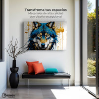 Cuadros Decorativos Canvas Revolution | Lobo Azul Dorado | Montaje1