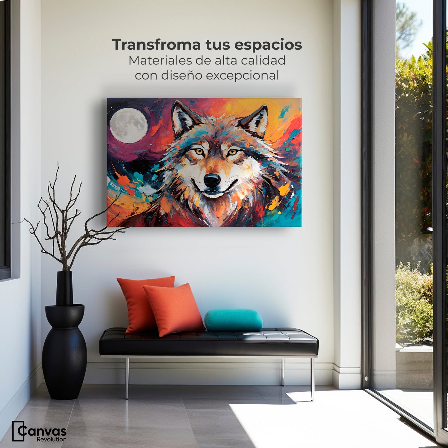 Cuadros Decorativos Canvas Revolution | Lobo Luna Llena | Montaje1