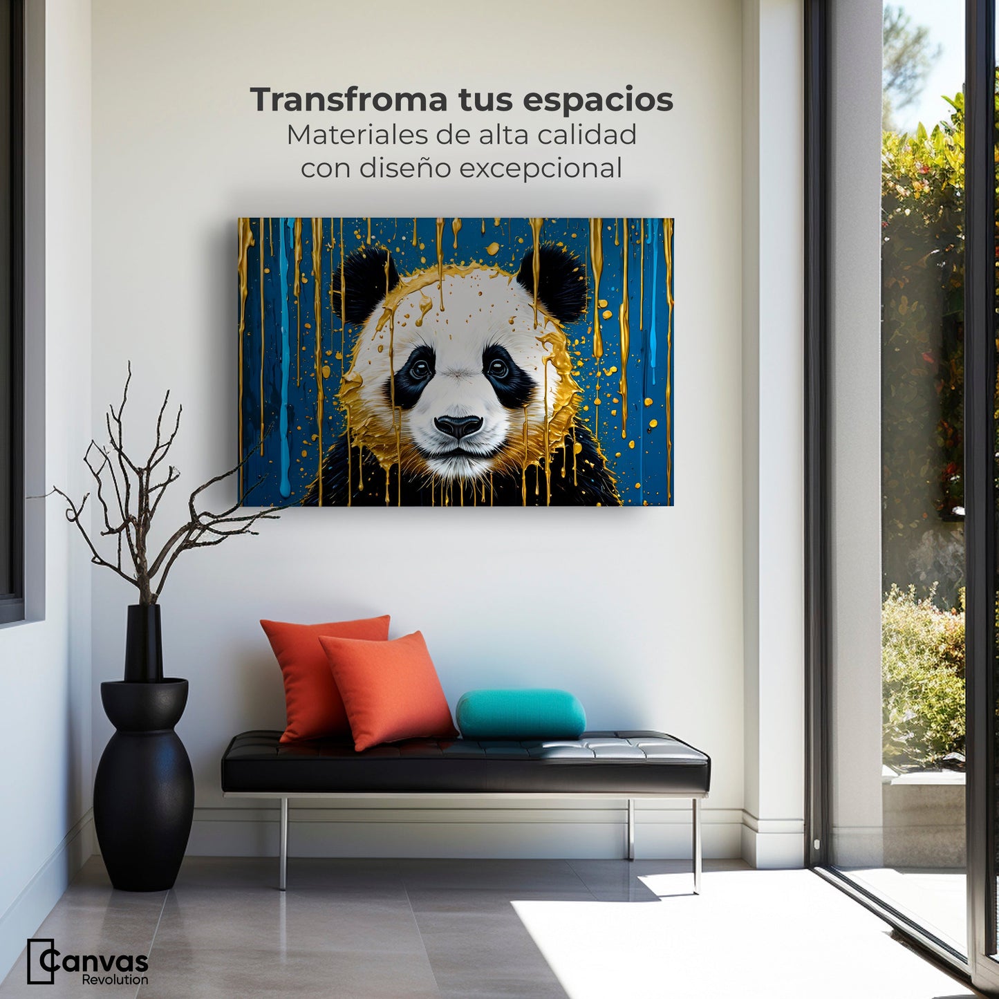 Cuadros Decorativos Canvas Revolution | Panda Lluvia Azul | Montaje1