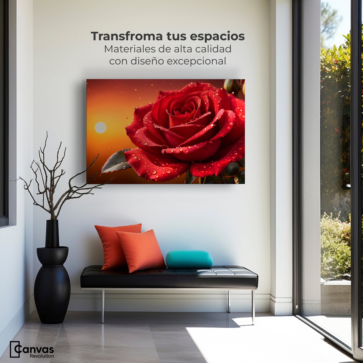 Cuadros Decorativos Canvas Revolution | Rosa Escarlata Viva | Montaje1