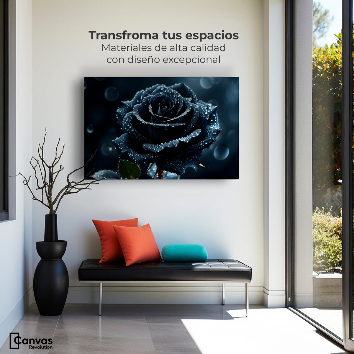 Cuadros Decorativos Canvas Revolution | Rosa Negra Poderosa | Montaje1