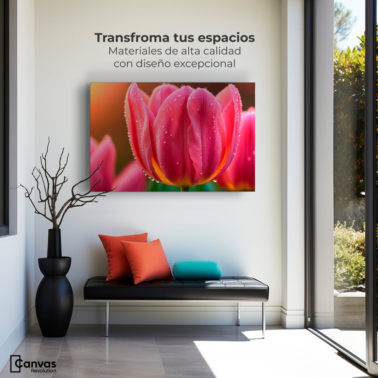 Cuadros Decorativos Canvas Revolution | Tulipan Rosa Eterno | Montaje1
