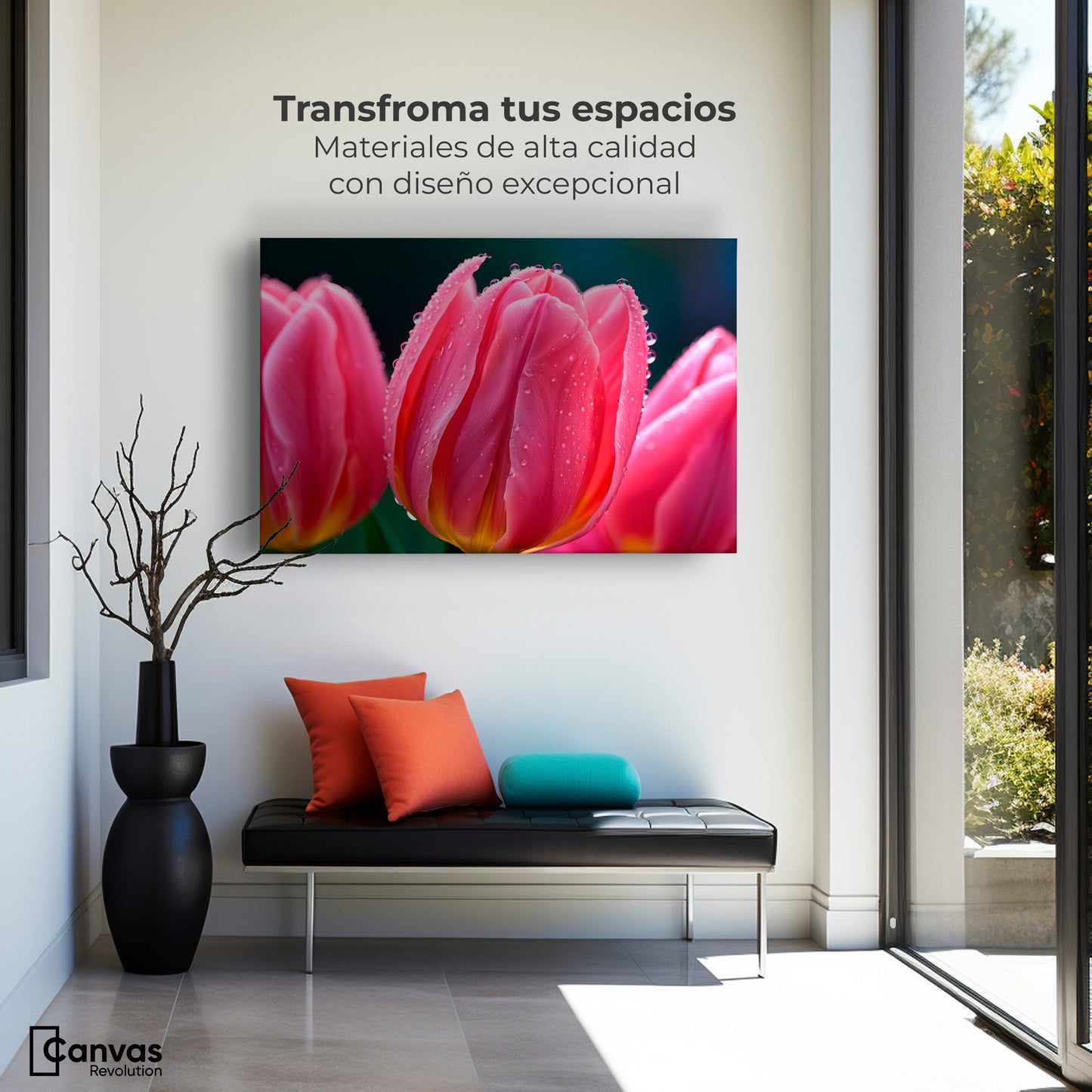 Cuadros Decorativos Canvas Revolution | Tulipanes Rosa Vivo | Montaje1