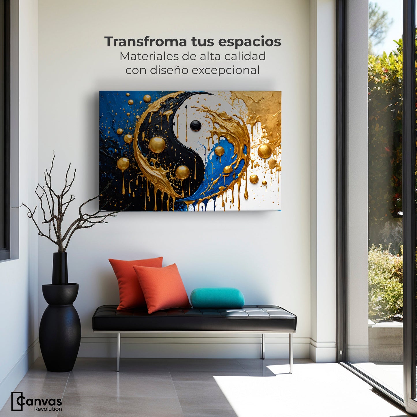 Cuadros Decorativos Canvas Revolution | Yin Yang Dorado | Montaje1
