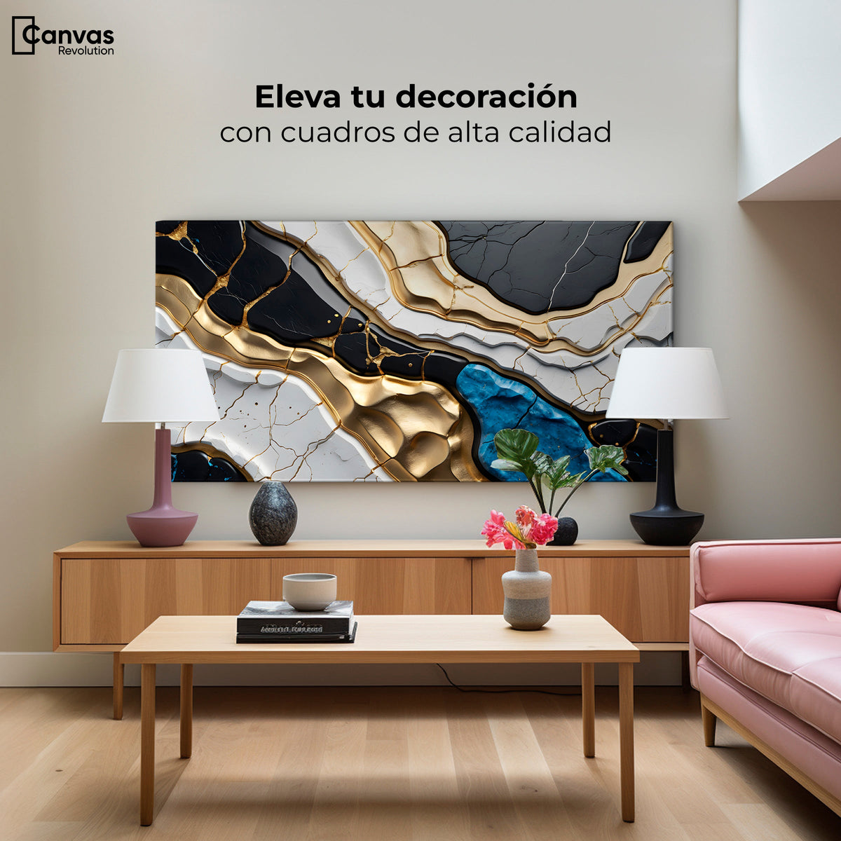 Cuadros Decorativos Canvas Revolution | Abstracto Dorado | Montaje2