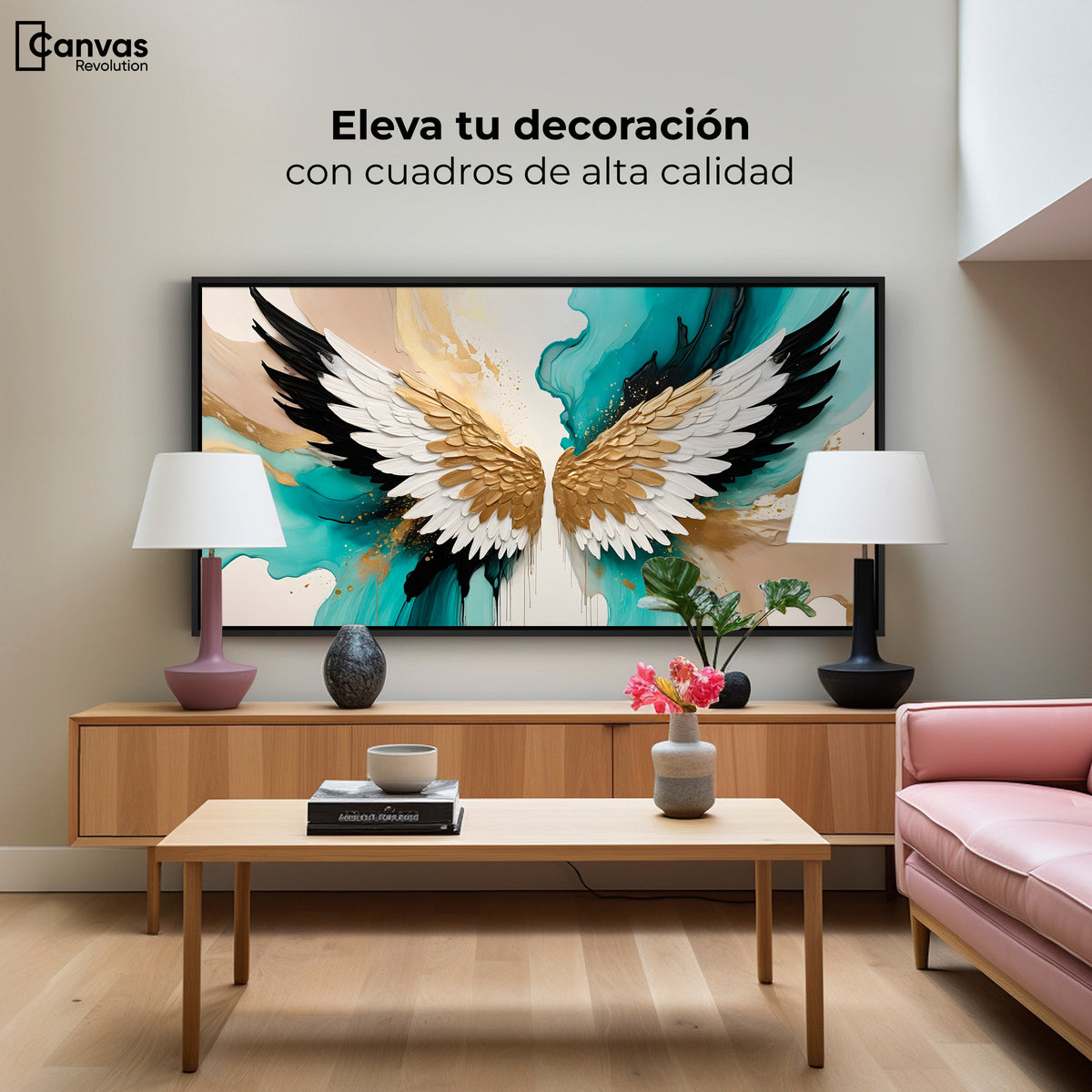 Cuadros Decorativos Canvas Revolution | Alas Angel Lumino | Montaje2