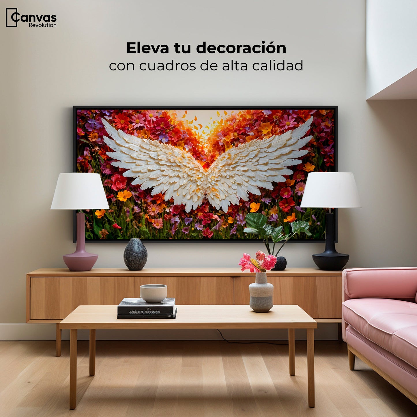 Cuadros Decorativos Canvas Revolution | Alas En Flores | Montaje2