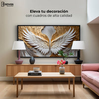 Cuadros Decorativos Canvas Revolution | Alas Plumas Doradas | Montaje2