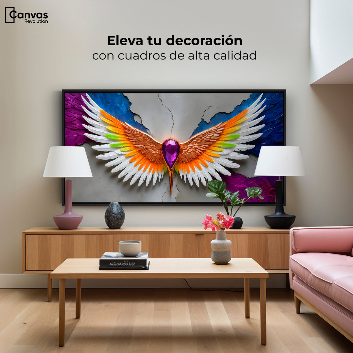 Cuadros Decorativos Canvas Revolution | Alas Vuelo Puro | Montaje2