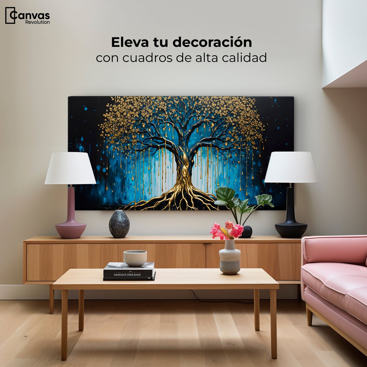 Cuadros Decorativos Canvas Revolution | Arbol Alma Dorada | Montaje2
