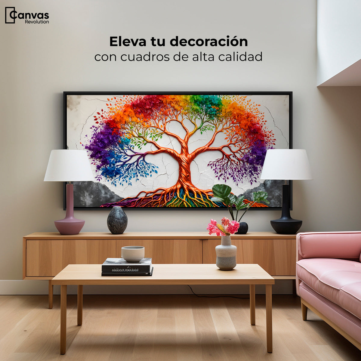 Cuadros Decorativos Canvas Revolution | Arbol Vida Arcoiris | Montaje2