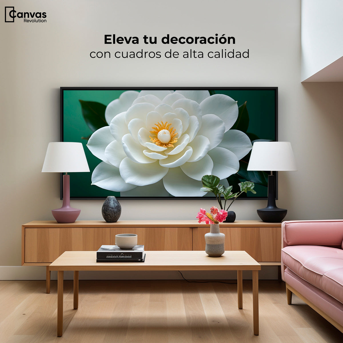 Cuadros Decorativos Canvas Revolution | Camelia Eterna Flor | Montaje2