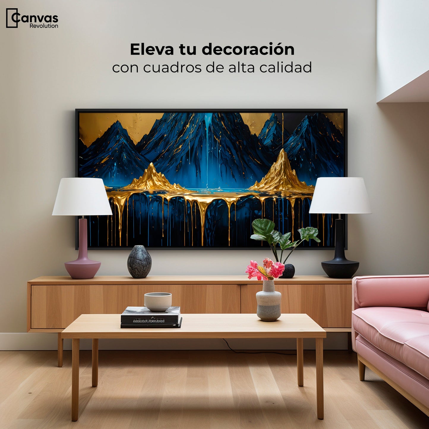 Cuadros Decorativos Canvas Revolution | Cascadas Doradas | Montaje2