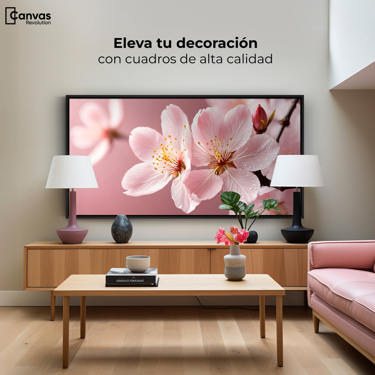 Cuadros Decorativos Canvas Revolution | Cerezo Rosado Flor | Montaje2
