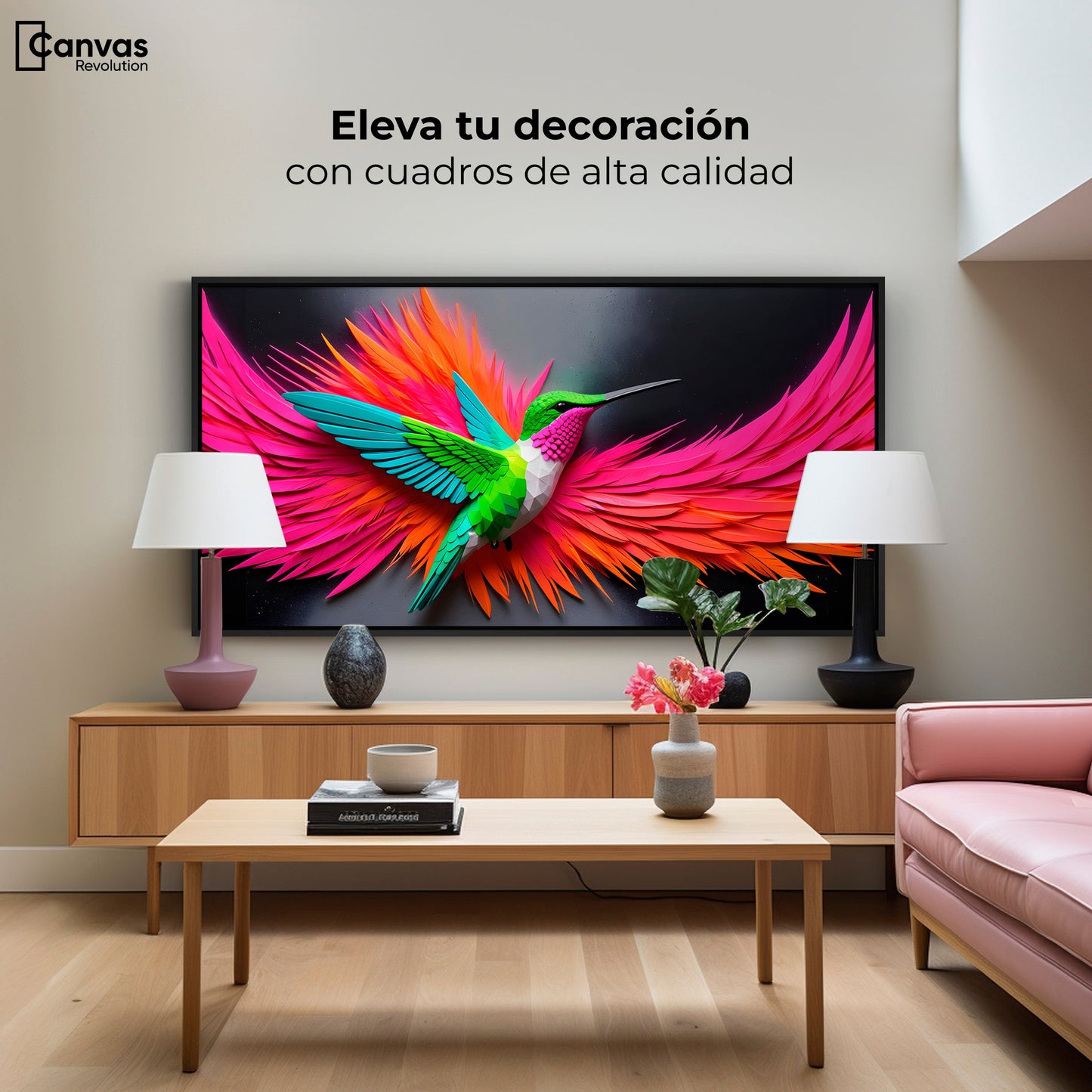 Cuadros Decorativos Canvas Revolution | Colibri Arcoiris | Montaje2