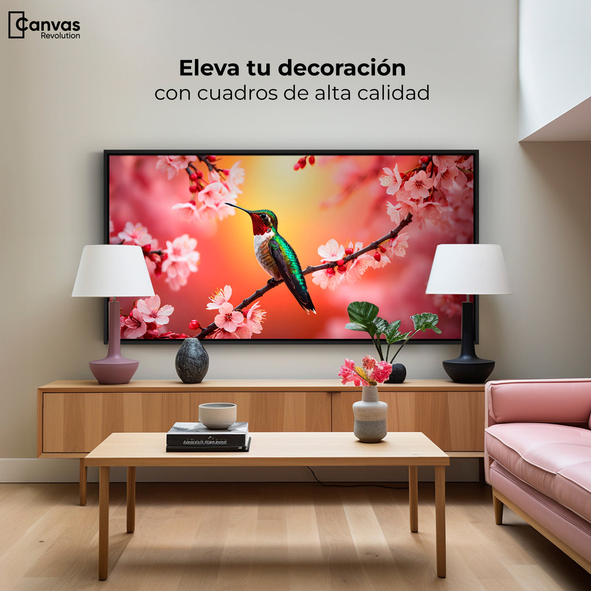Cuadros Decorativos Canvas Revolution | Colibri En Cerezo | Montaje2