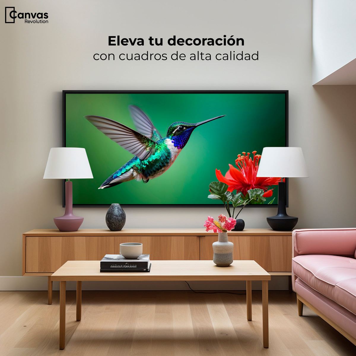 Cuadros Decorativos Canvas Revolution | Colibri En Rocio | Montaje2
