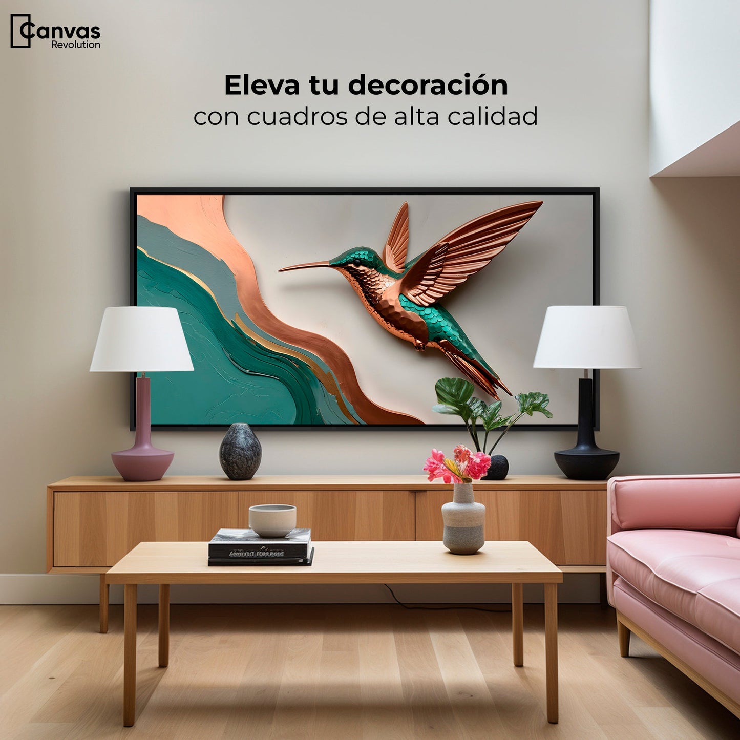 Cuadros Decorativos Canvas Revolution | Colibri Esmeralda | Montaje2