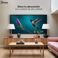 Cuadros Decorativos Canvas Revolution | Colibri Flor Lluvia | Montaje2