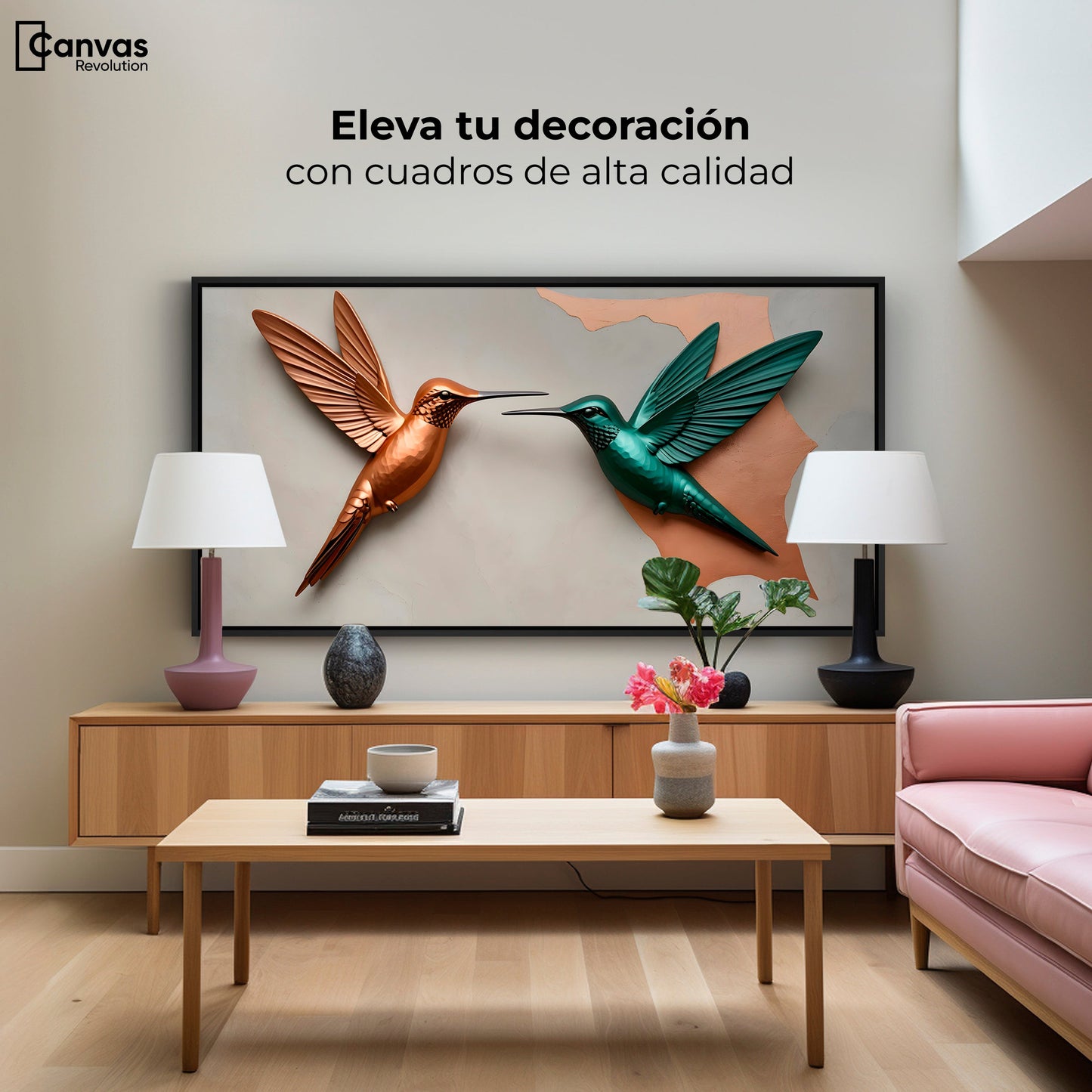 Cuadros Decorativos Canvas Revolution | Colibri Verde Cobre | Montaje2