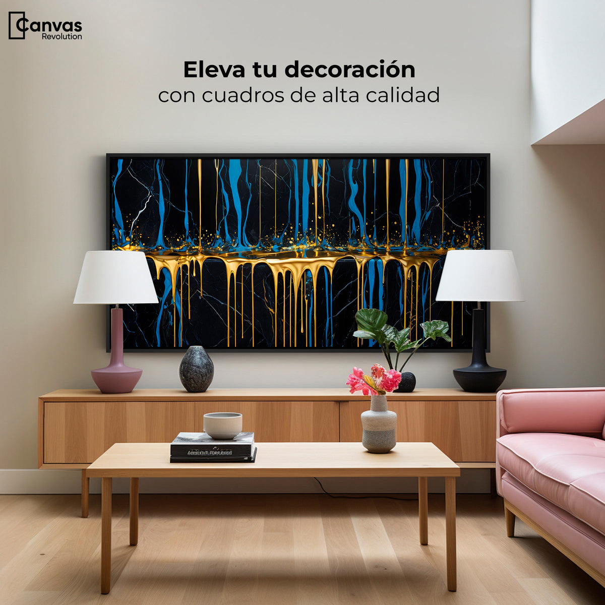 Cuadros Decorativos Canvas Revolution | Corrientes Doradas | Montaje2