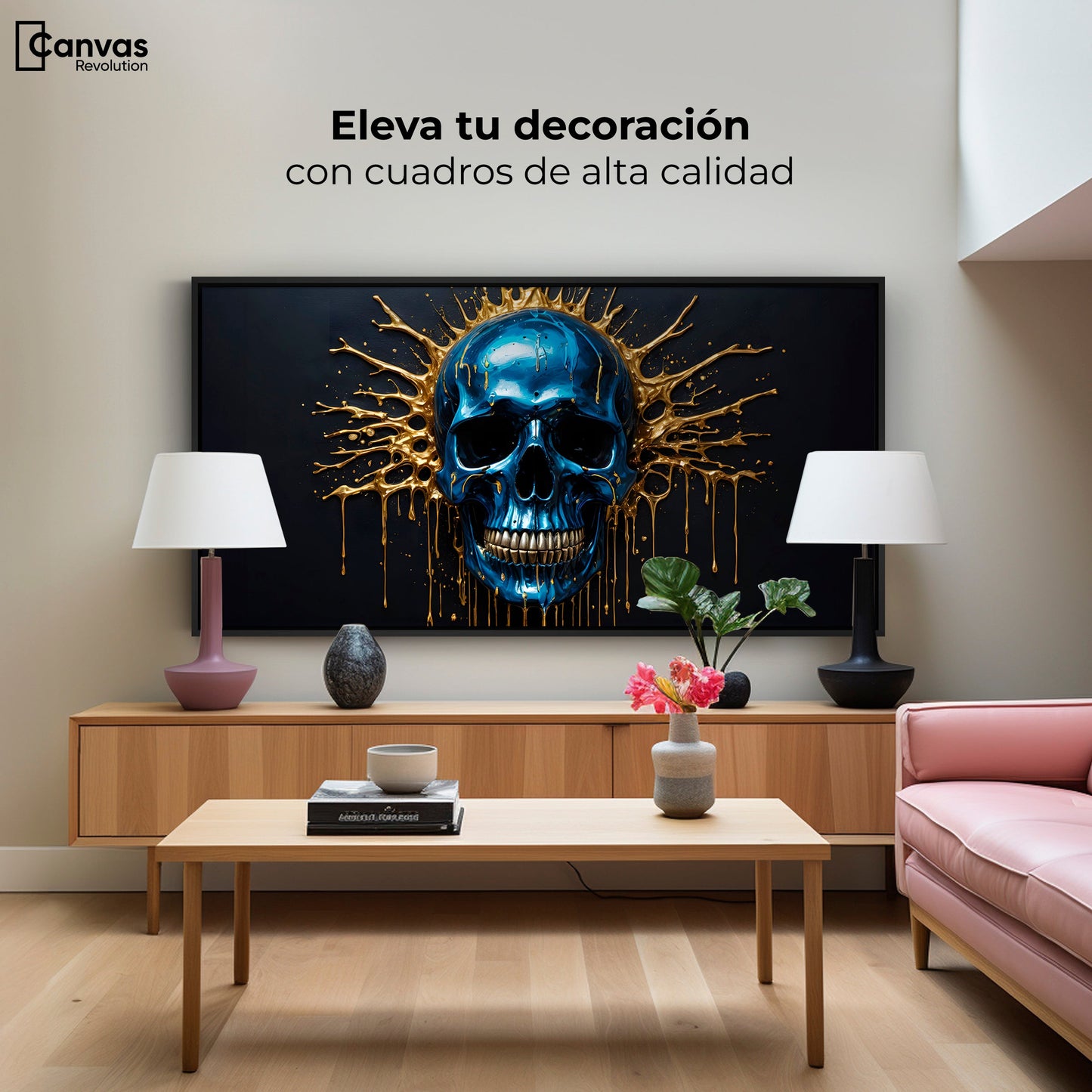 Cuadros Decorativos Canvas Revolution | Craneo Azul Zafiro | Montaje2