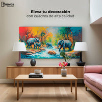 Cuadros Decorativos Canvas Revolution | Cruce Elefantes | Montaje2