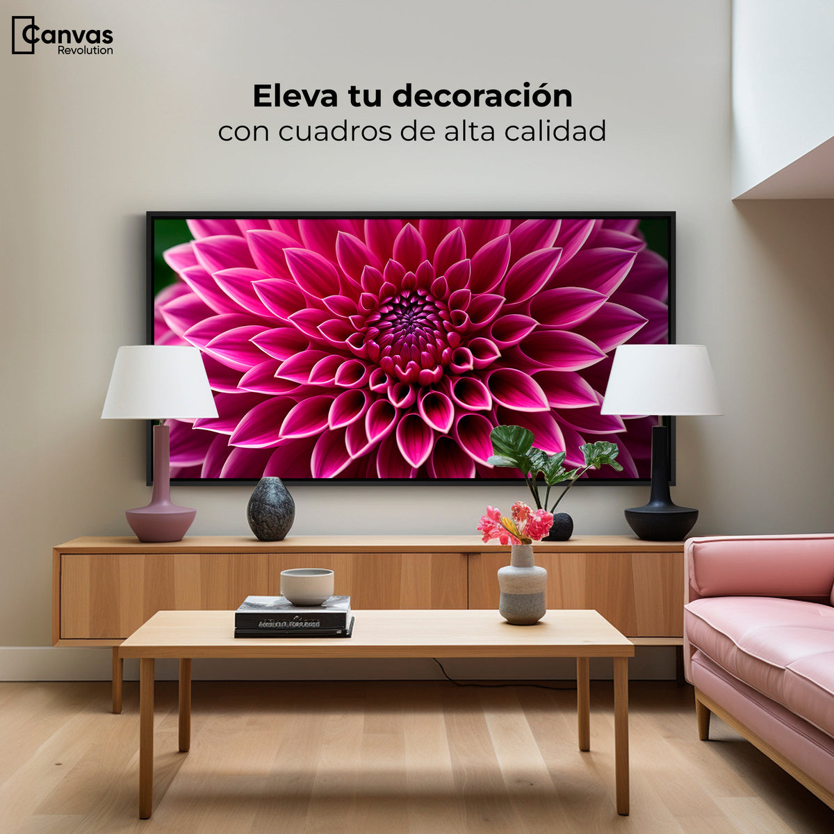 Cuadros Decorativos Canvas Revolution | Dalia Magenta Flor | Montaje2
