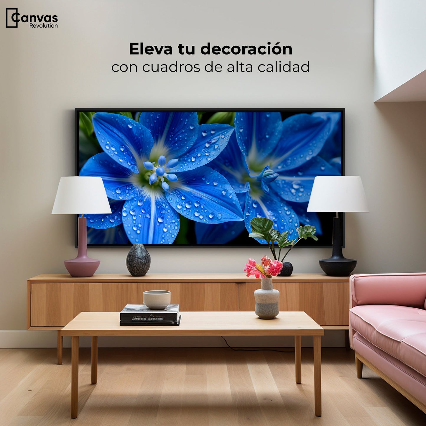 Cuadros Decorativos Canvas Revolution | Delphinium Azul | Montaje2