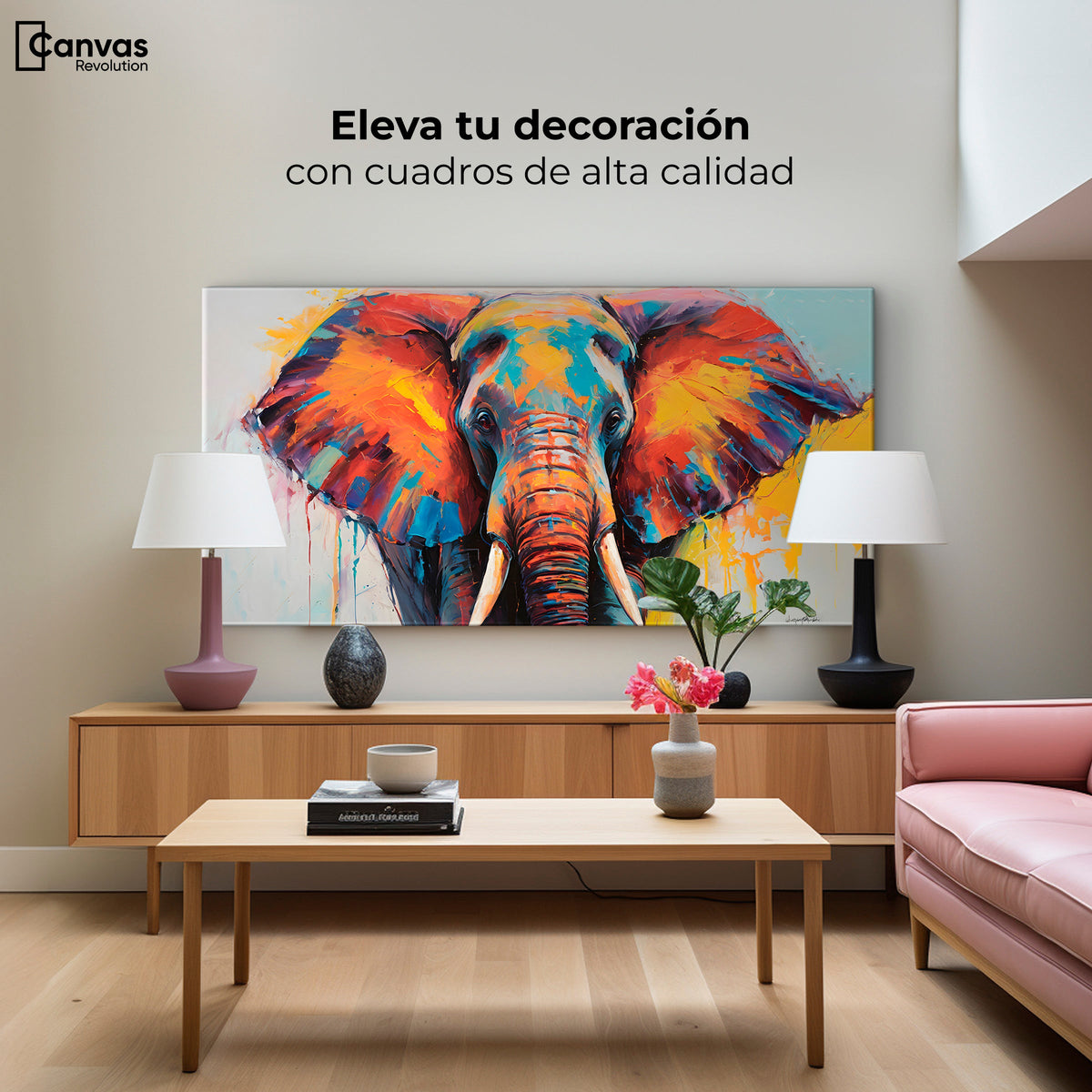 Cuadros Decorativos Canvas Revolution | Elefante Marfil | Montaje2