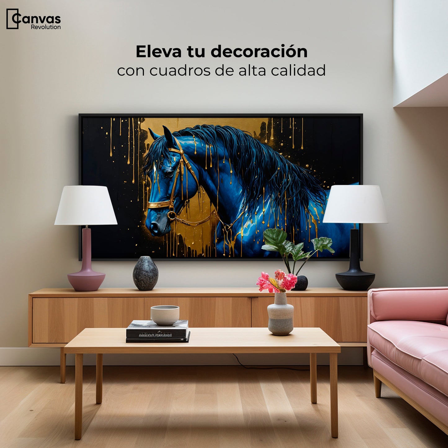 Cuadros Decorativos Canvas Revolution | Elegancia Azul Oro | Montaje2
