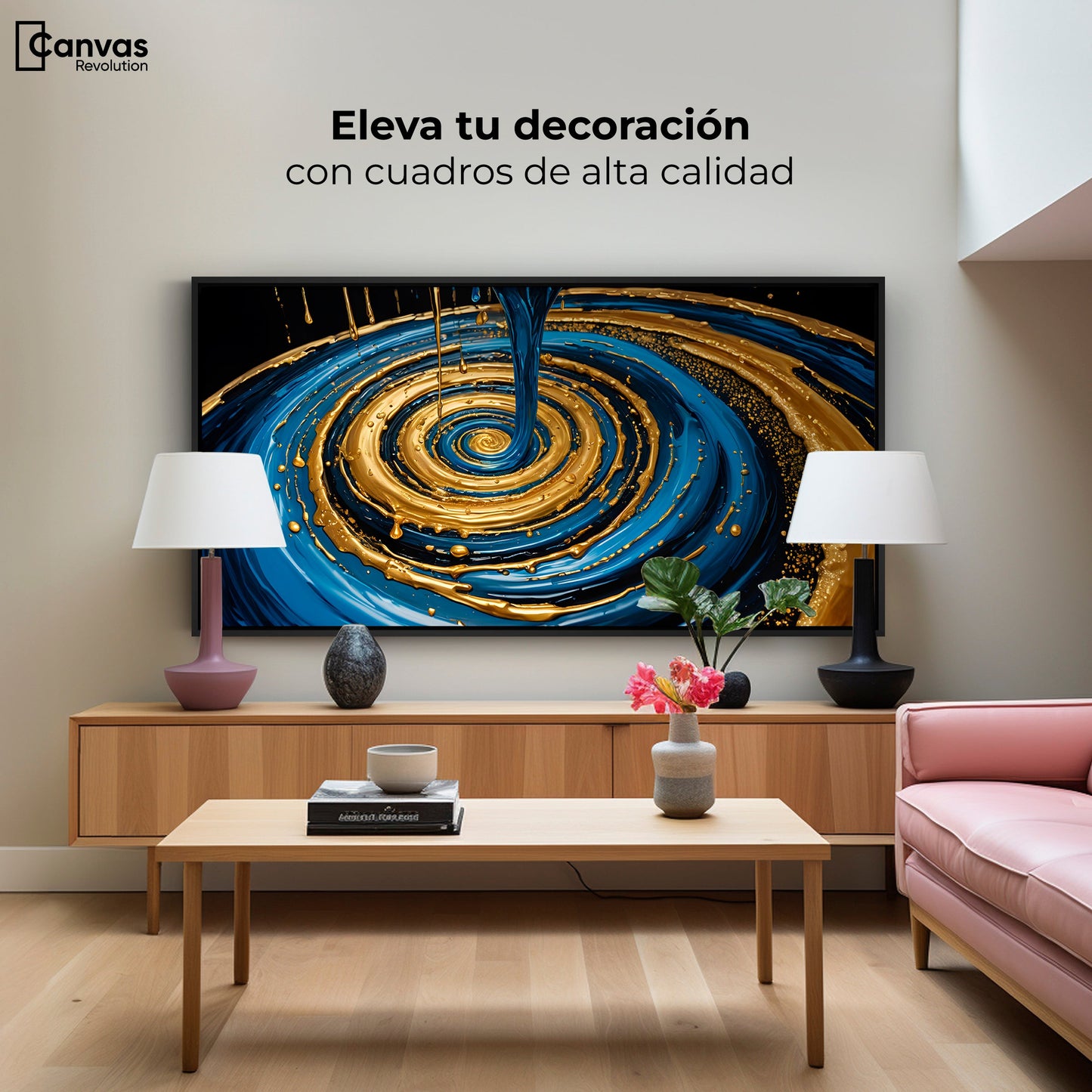 Cuadros Decorativos Canvas Revolution | Elegancia Oro Azul | Montaje2