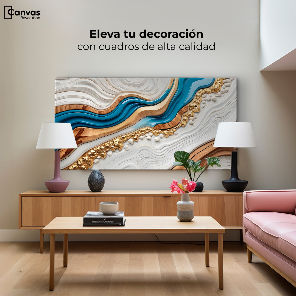 Cuadros Decorativos Canvas Revolution | Estratos Dorados | Montaje2
