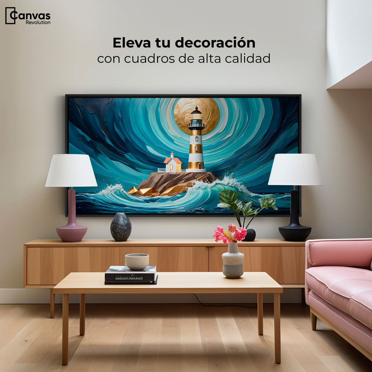 Cuadros Decorativos Canvas Revolution | Faro Del Mar Azul | Montaje2