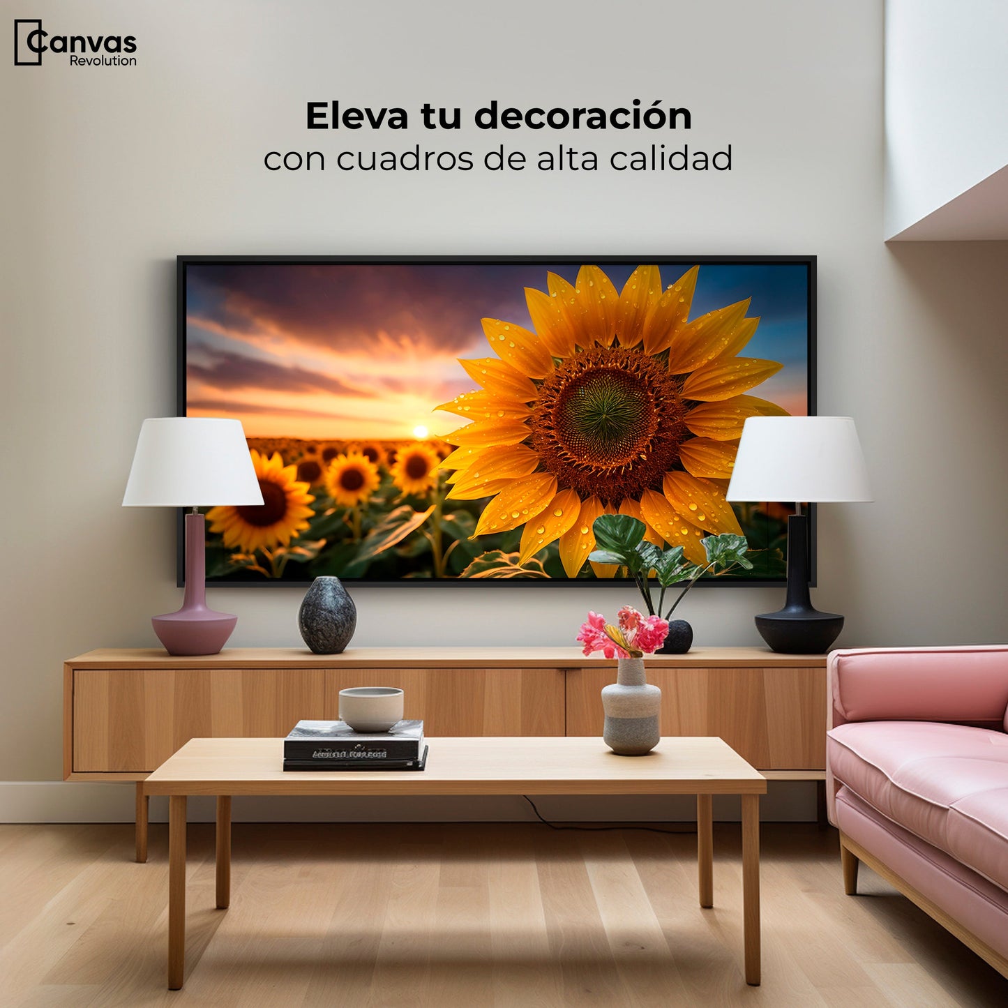 Cuadros Decorativos Canvas Revolution | Girasol Atardecer | Montaje2