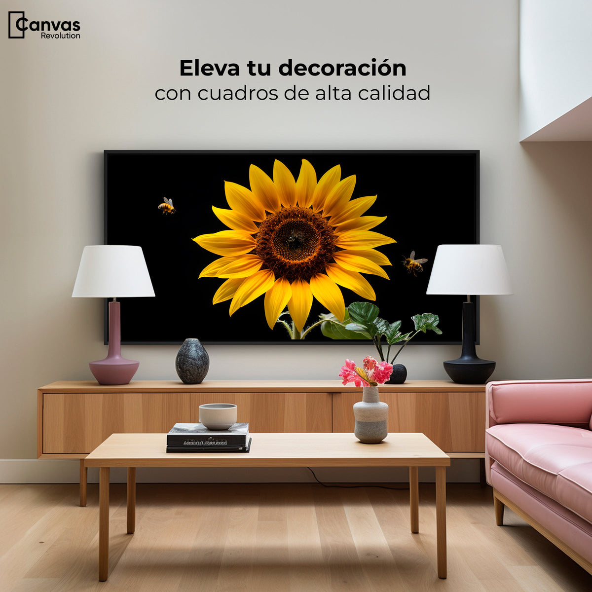 Cuadros Decorativos Canvas Revolution | Girasol En Vuelo | Montaje2
