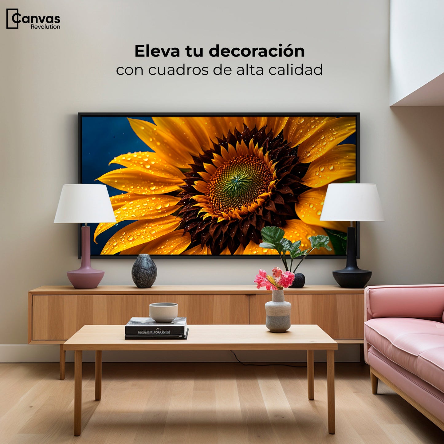 Cuadros Decorativos Canvas Revolution | Girasol Luz Dorada | Montaje2