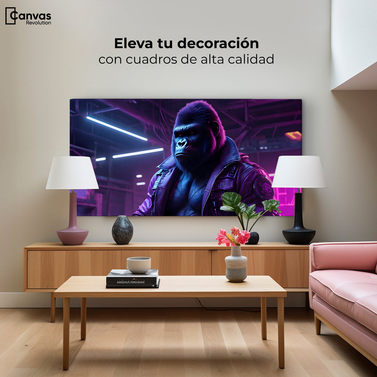 Cuadros Decorativos Canvas Revolution | Gorila Con Chaqueta | Montaje2