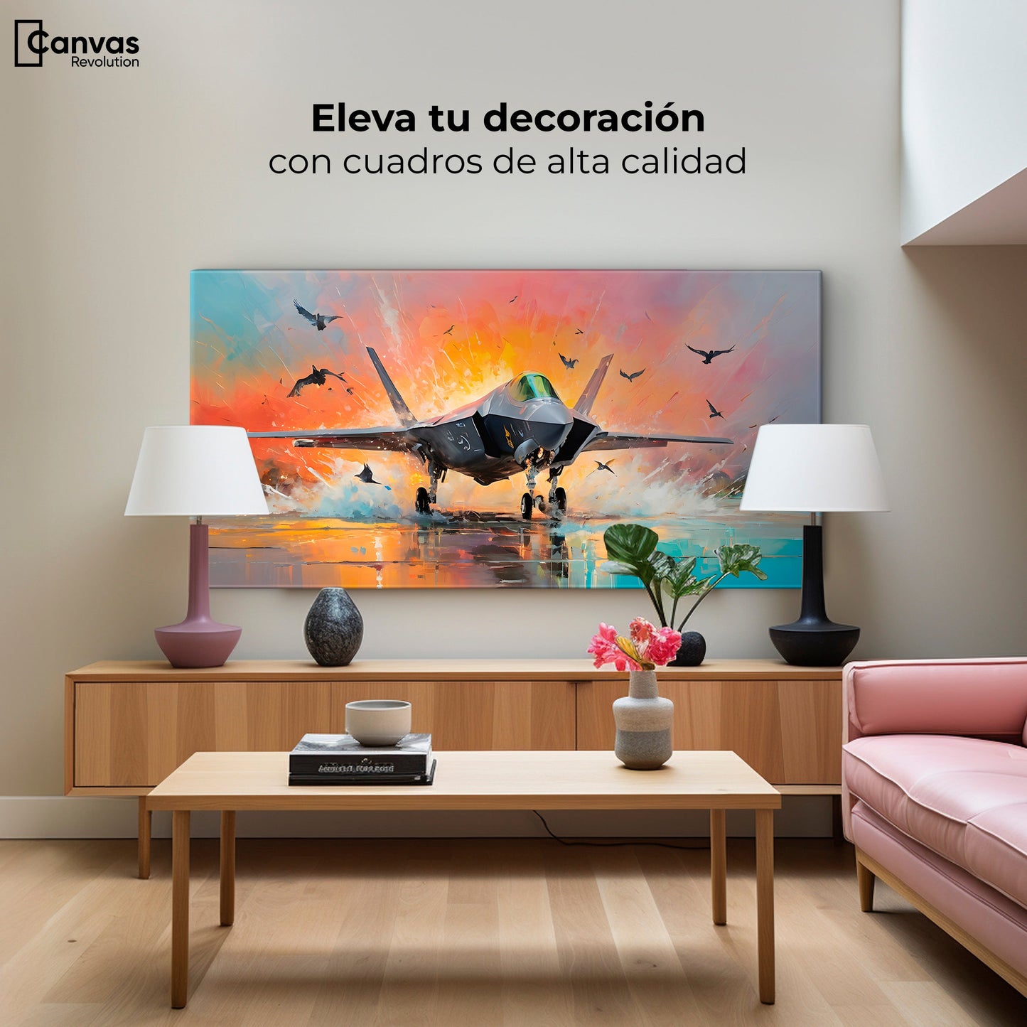 Cuadros Decorativos Canvas Revolution | Jet Pista Aerea | Montaje2