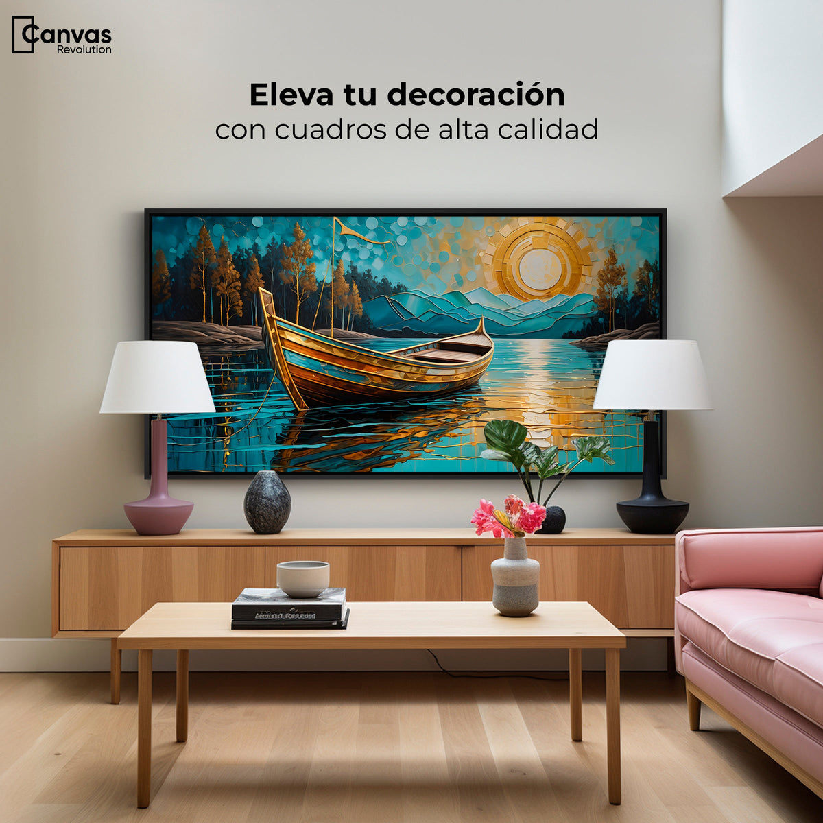 Cuadros Decorativos Canvas Revolution | Lago Dorado Y Balza | Montaje2
