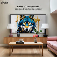 Cuadros Decorativos Canvas Revolution | Lobo Azul Dorado | Montaje2