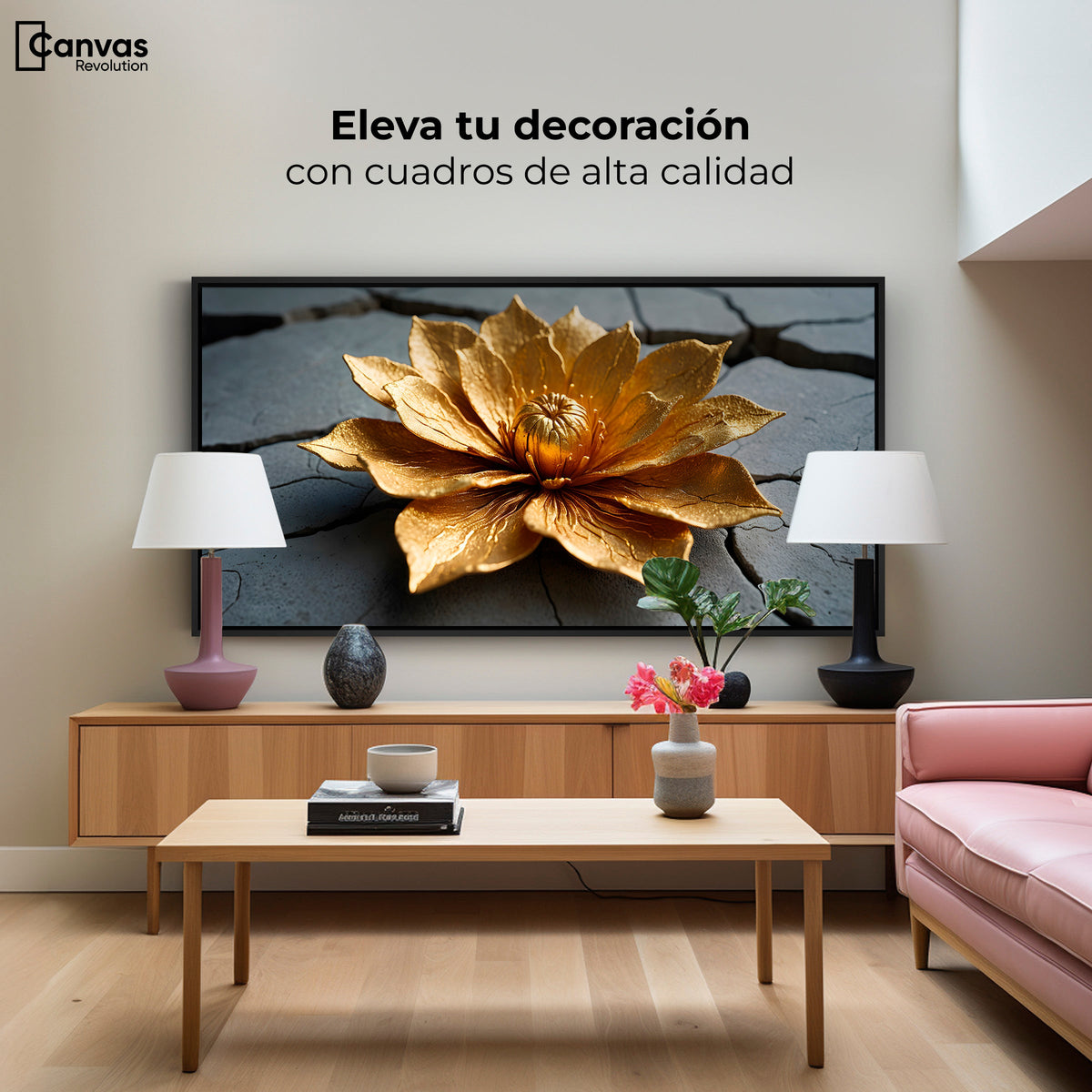 Cuadros Decorativos Canvas Revolution | Loto Oro Mistico | Montaje2