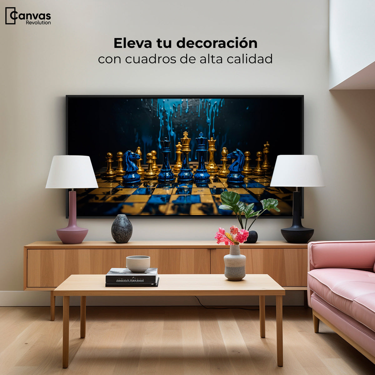 Cuadros Decorativos Canvas Revolution | Majestad Azul Oro | Montaje2