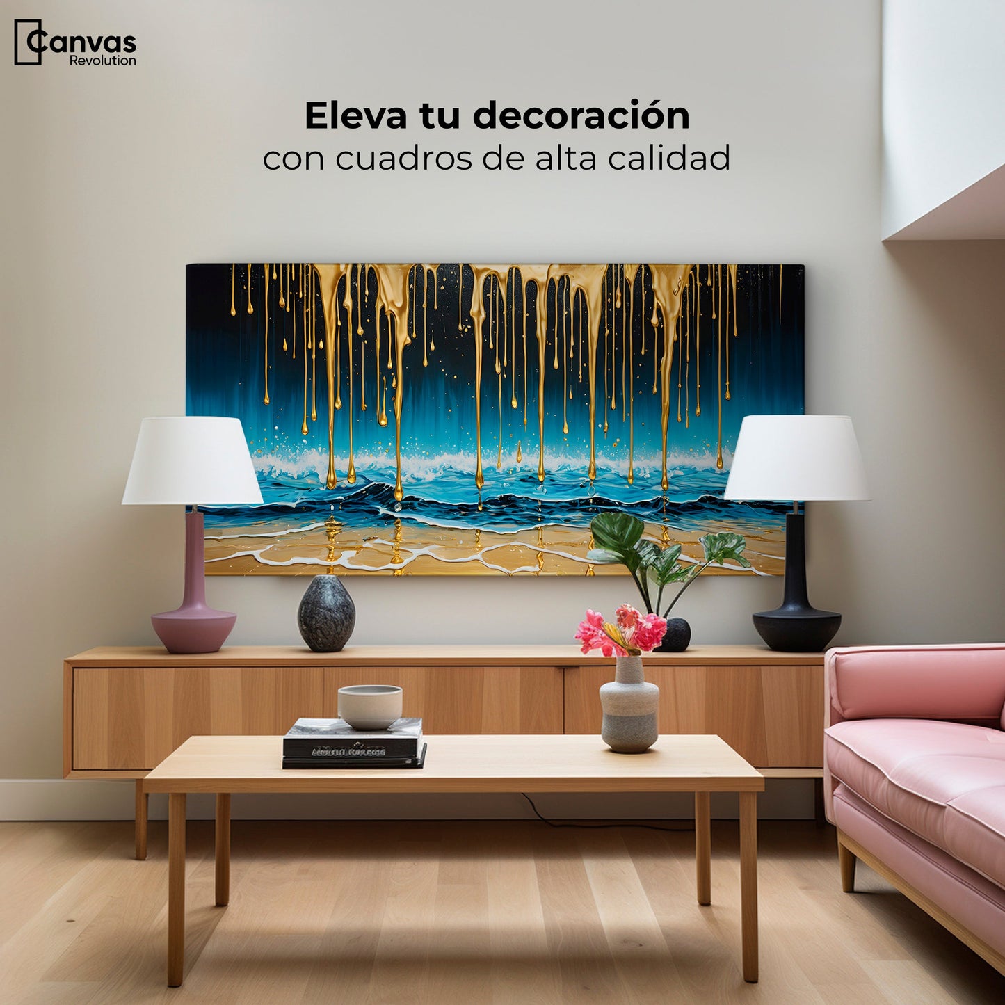 Cuadros Decorativos Canvas Revolution | Mar Nocturno Dorado | Montaje2