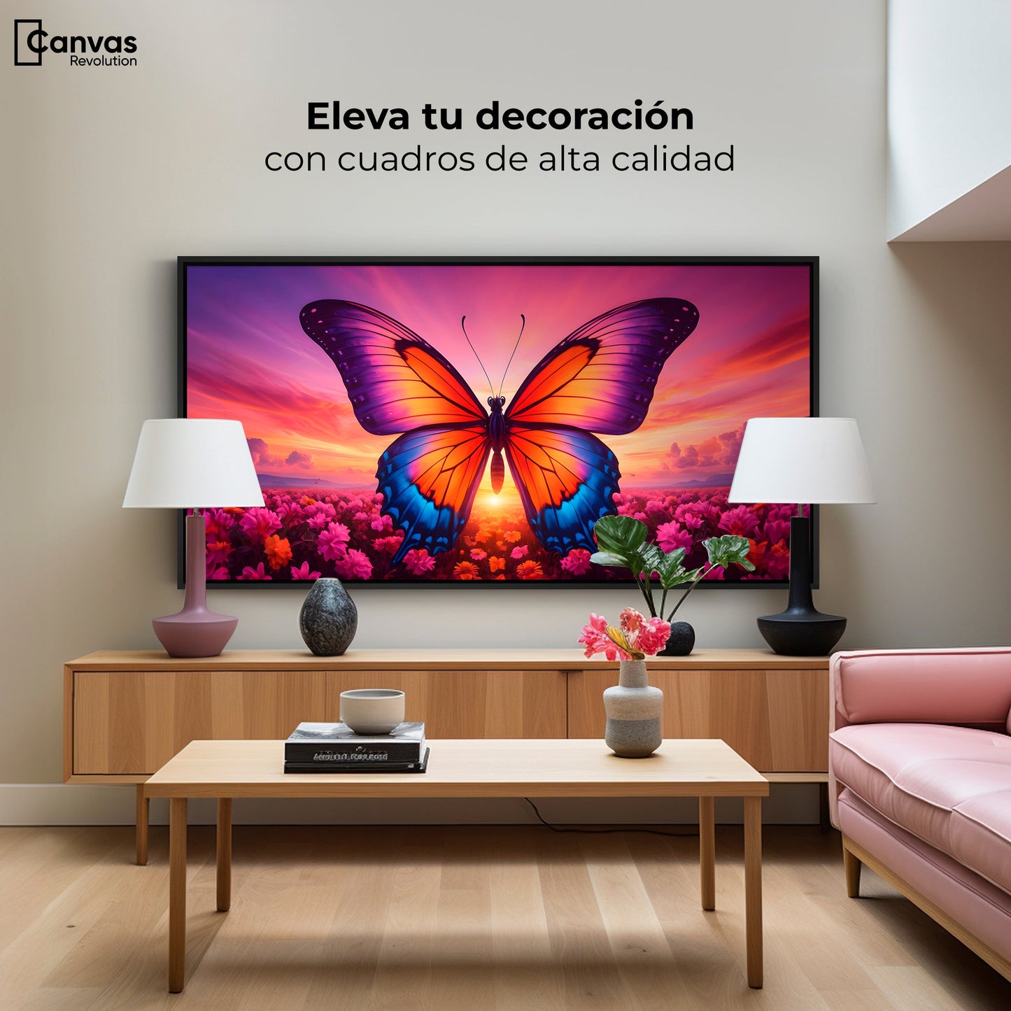 Cuadros Decorativos Canvas Revolution | Mariposa En El Alba | Montaje2