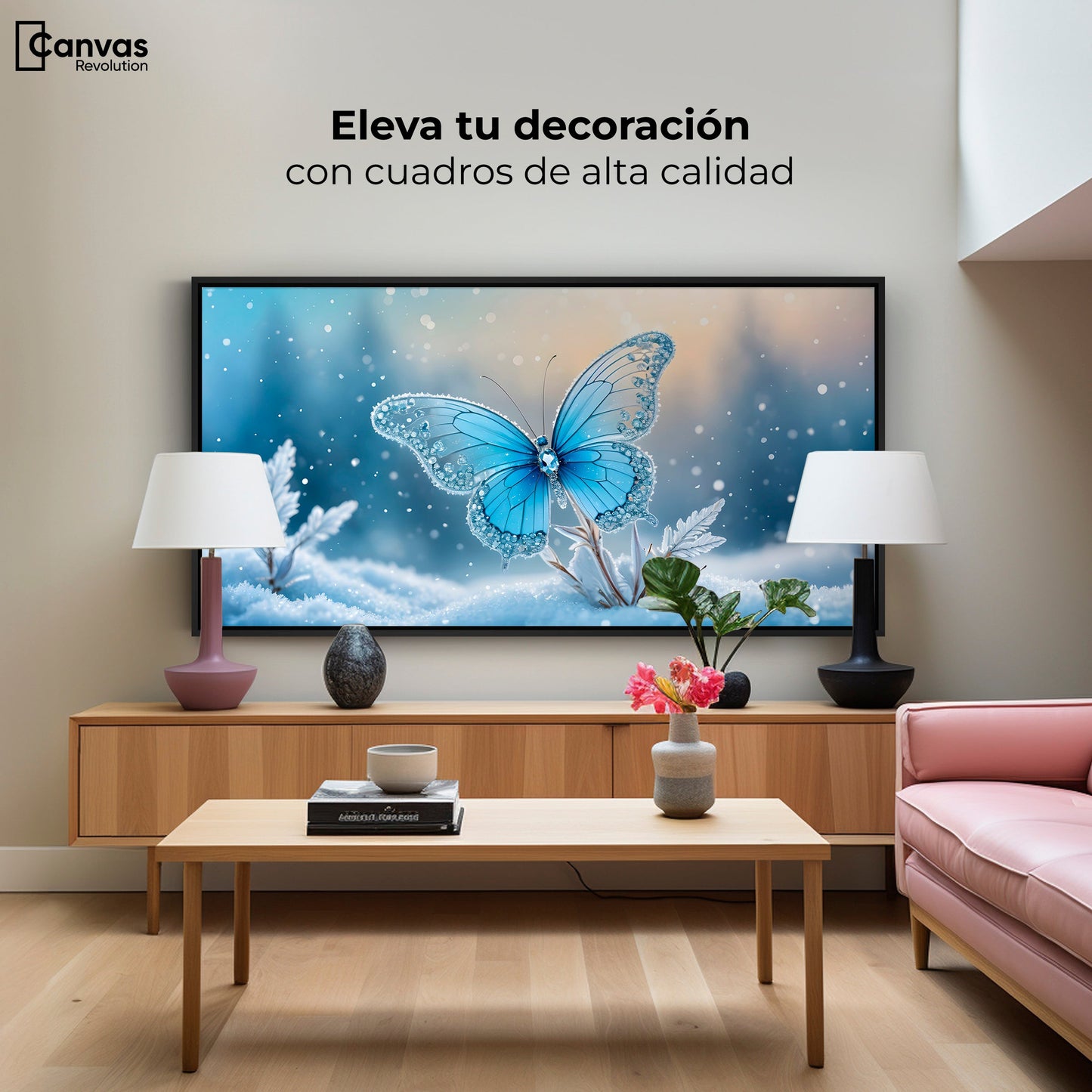 Cuadros Decorativos Canvas Revolution | Mariposa Y Nieve | Montaje2