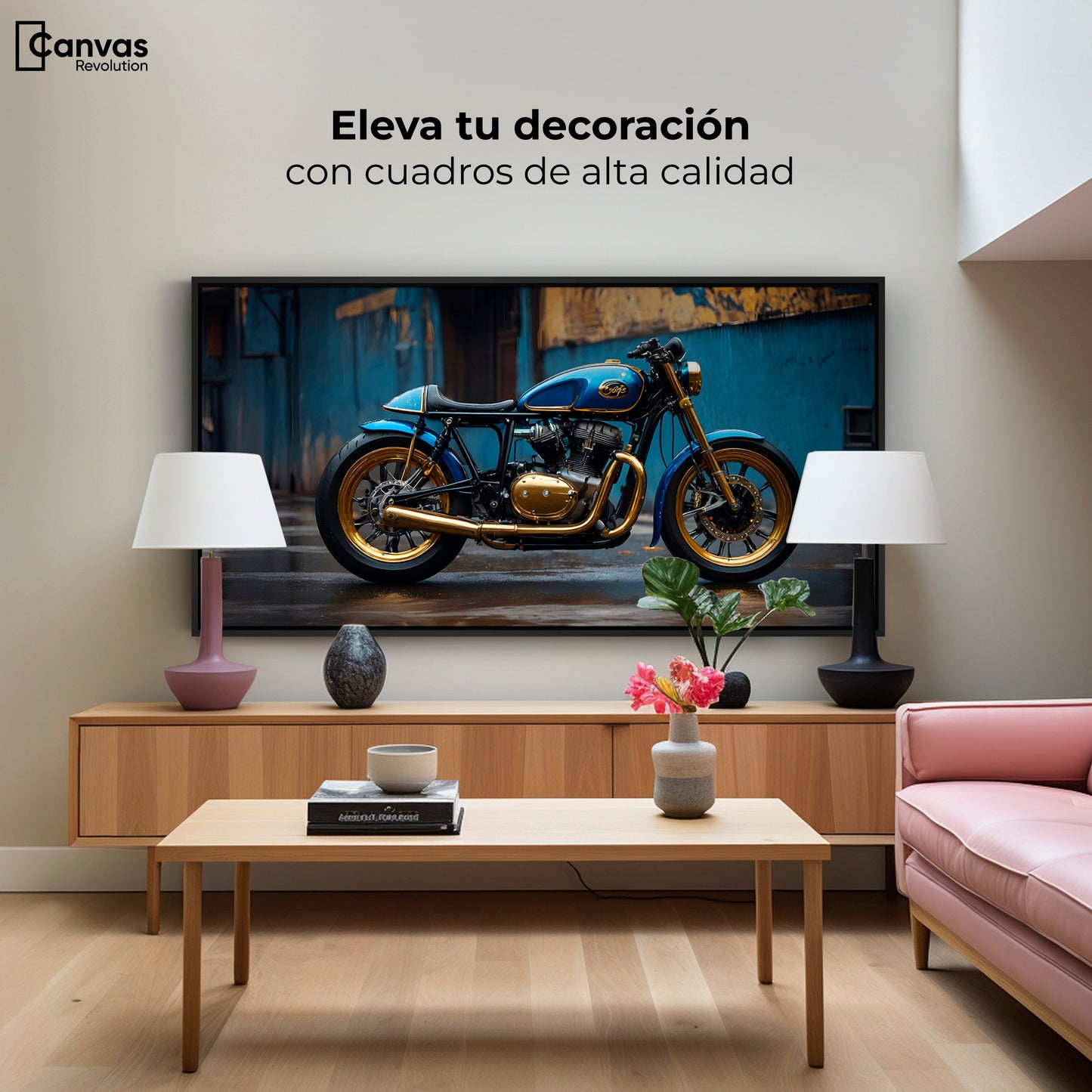 Cuadros Decorativos Canvas Revolution | Motocicleta Azul | Montaje2